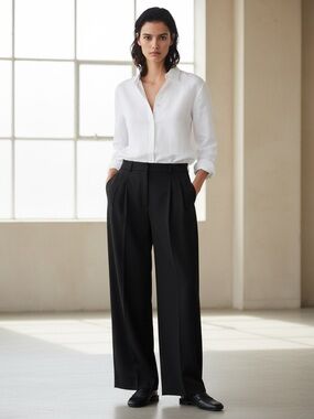Zara Black Wide-Leg Trousers with Front Pleats